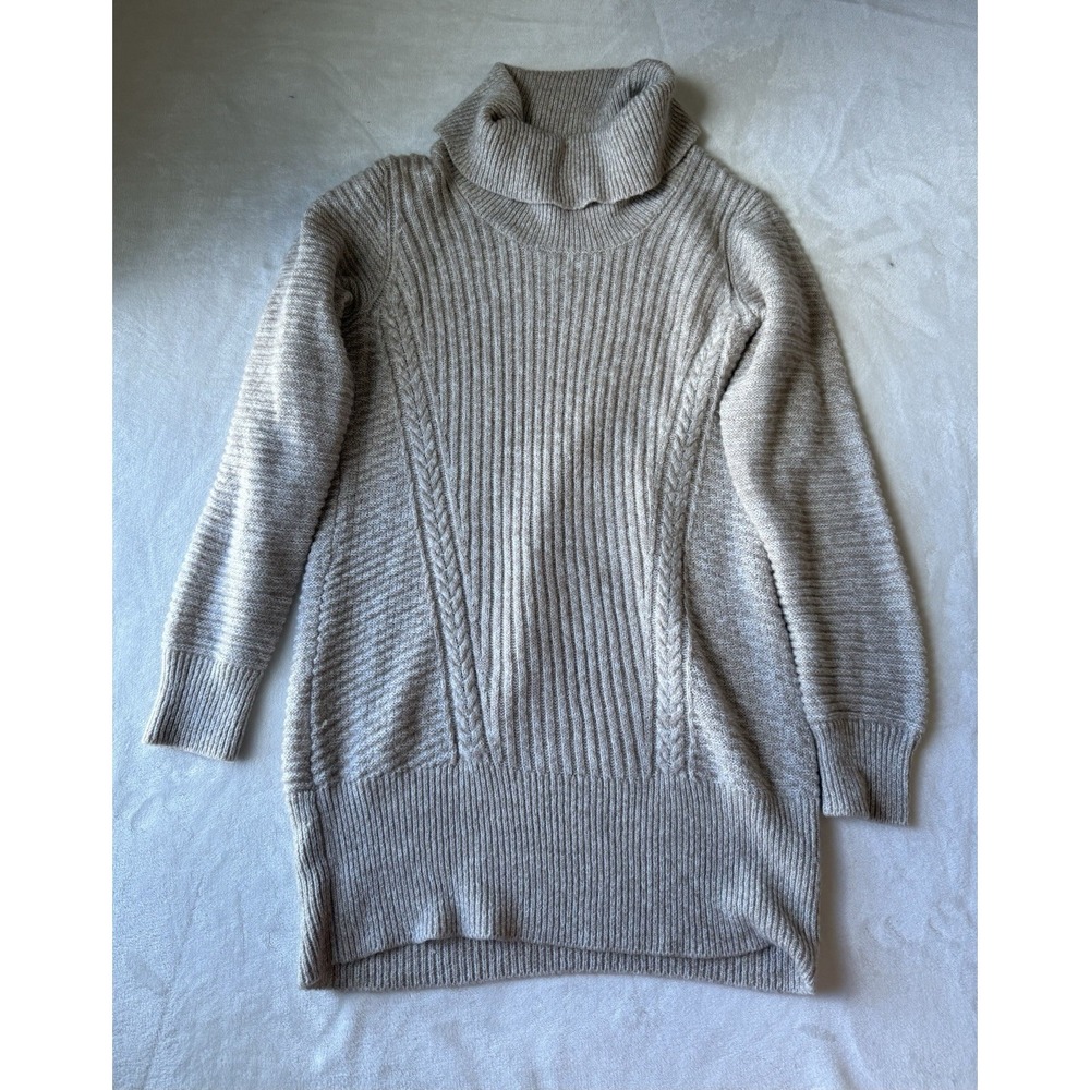 Alyx Sweater Tunic Womens L Beige Cable-Knit Cowl Neck